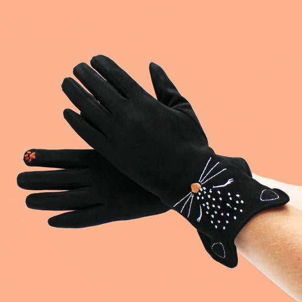 Embroidered Feline Gloves