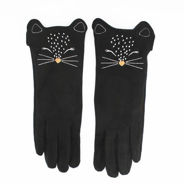 Embroidered Feline Gloves