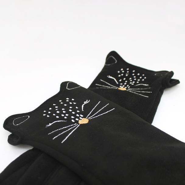 Embroidered Feline Gloves