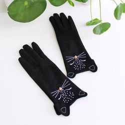 Embroidered Feline Gloves