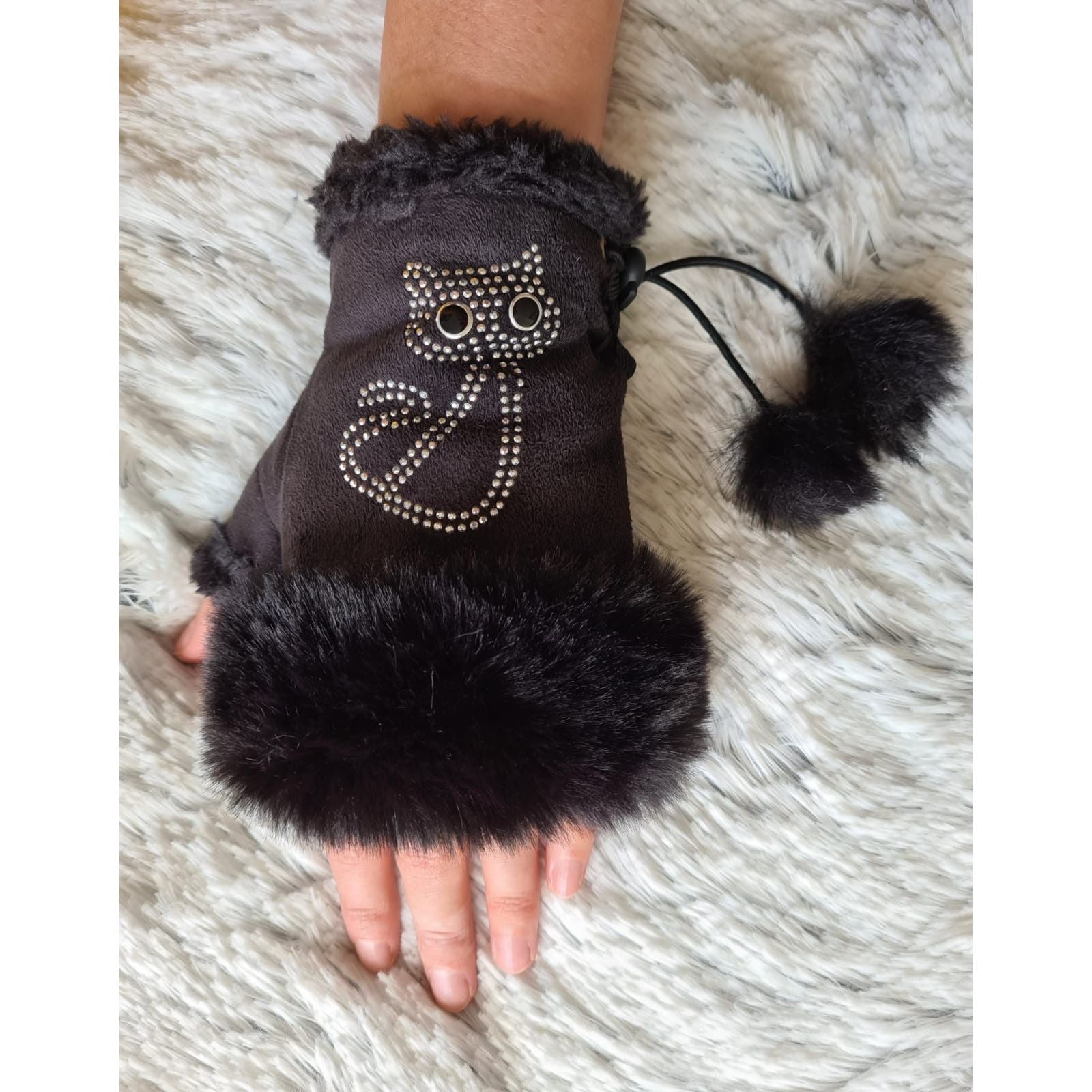 Faux suede fingerless mittens