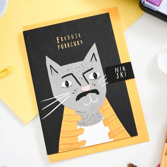 Freddie Purrcury Cat Musician Art Card