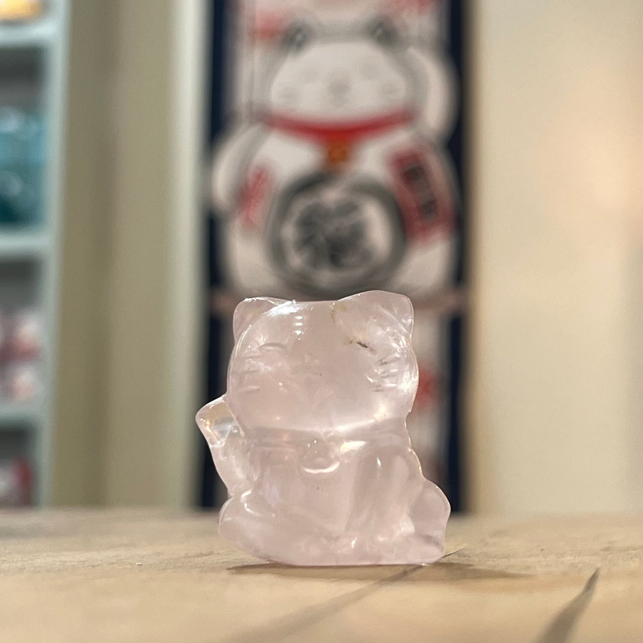 Rose Quartz Maneki Neko Gemstone Cat