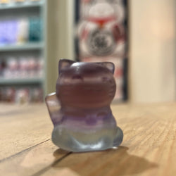 Purple Fluorite Maneki Neko Gemstone Cat