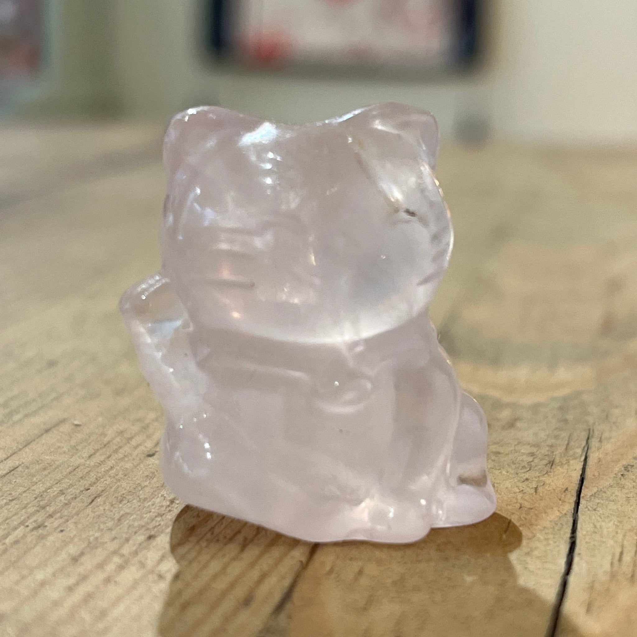 Rose Quartz Maneki Neko Gemstone Cat