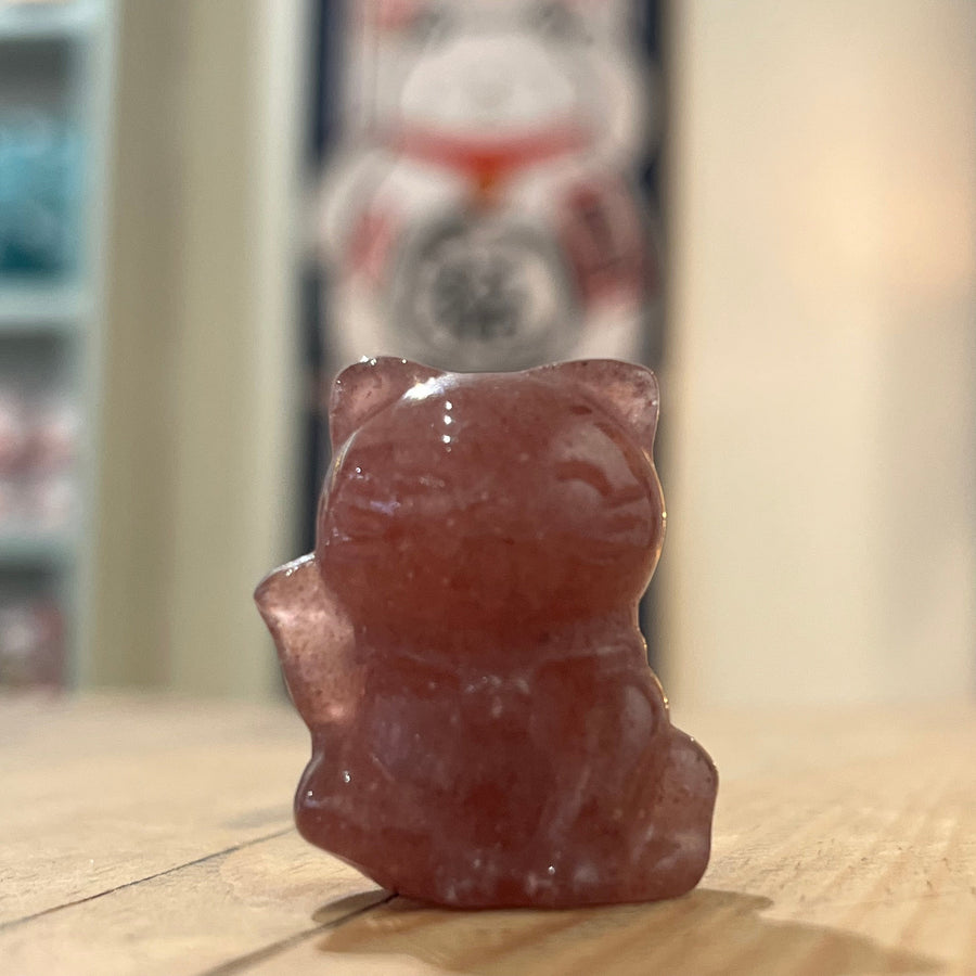 Strawberry Stone Maneki Neko Gemstone Cat