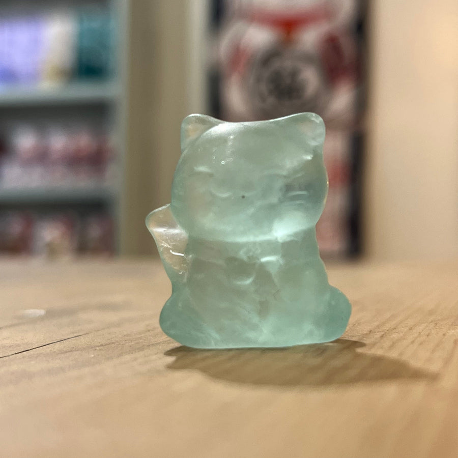 Green Fluorite Maneki Neko Gemstone Cat