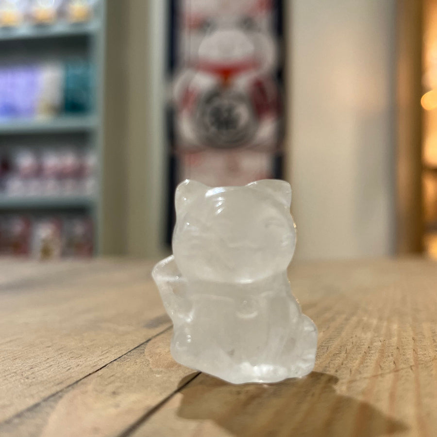 White Quartz Maneki Neko Gemstone Cat