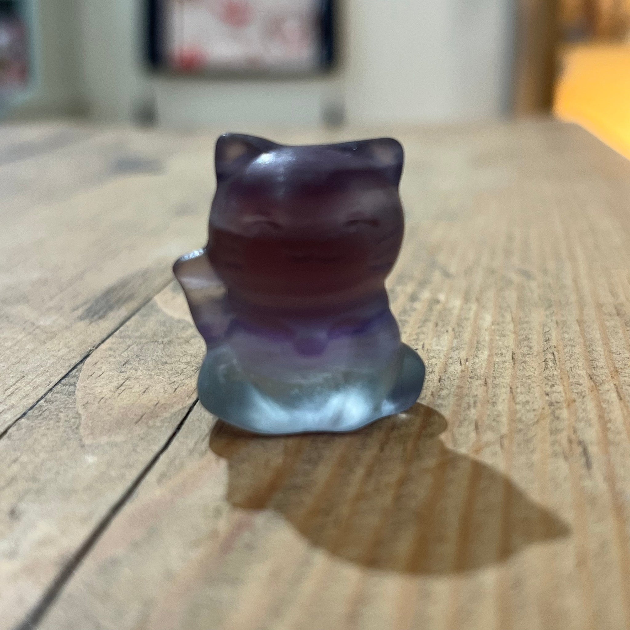 Purple Fluorite Maneki Neko Gemstone Cat