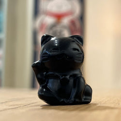 Black Obsidian Maneki Neko Gemstone Cat