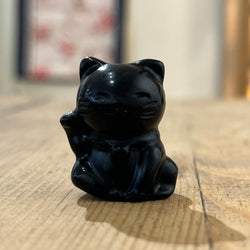 Black Obsidian Maneki Neko Gemstone Cat