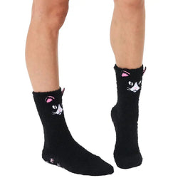 Calcetines pantuflas de gatito negro esponjoso