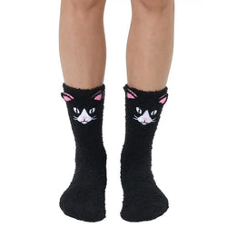Fluffy Black Kitty Slipper Socks