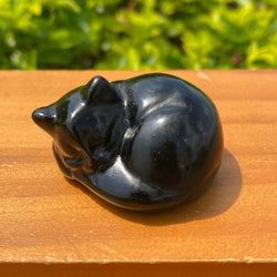 Obsidian Sleeping Gemstone Cat, The Lucky Cat Shop