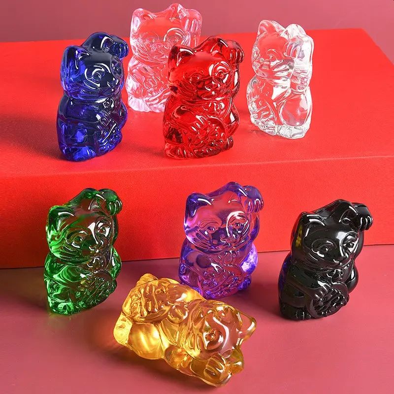 招财猫幸运玻璃猫，黑色