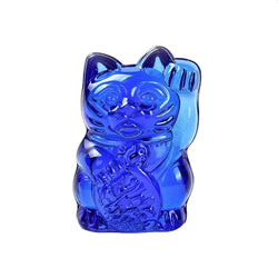 Maneki Neko Lucky Glass Cat Azul Oscuro - Sabiduría y Éxito Académico