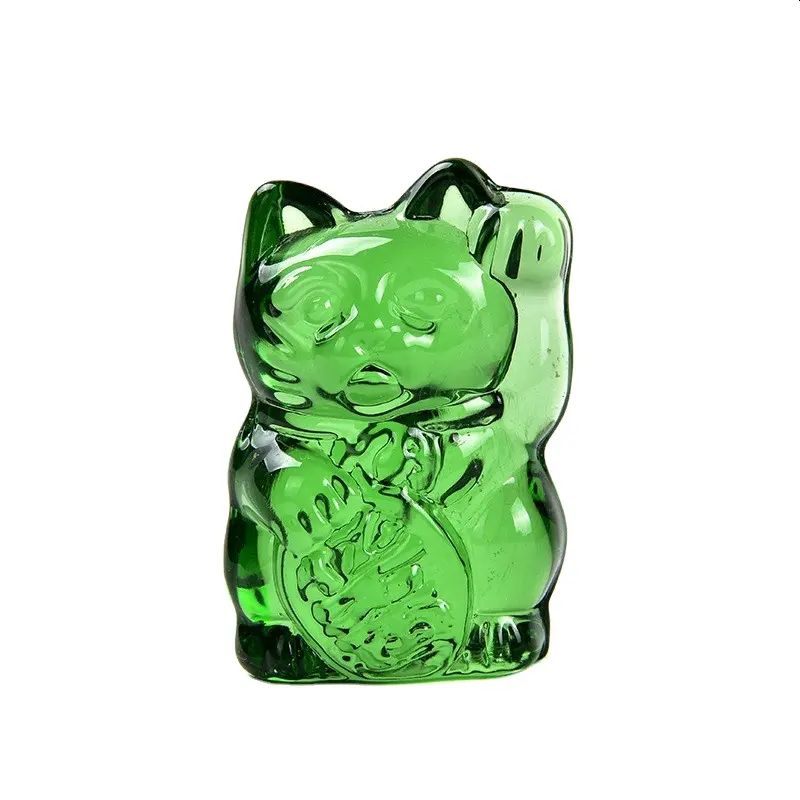 Maneki Neko Lucky Glass Cat Green - Good Health