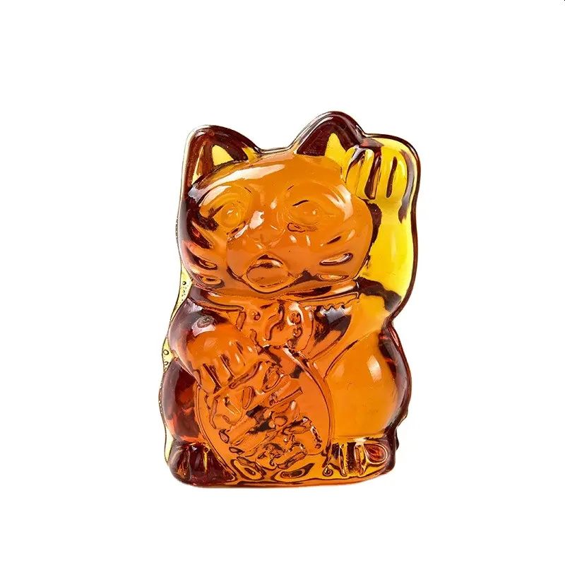 Maneki Neko Gato de Cristal de la Suerte Naranja - Viaje Seguro