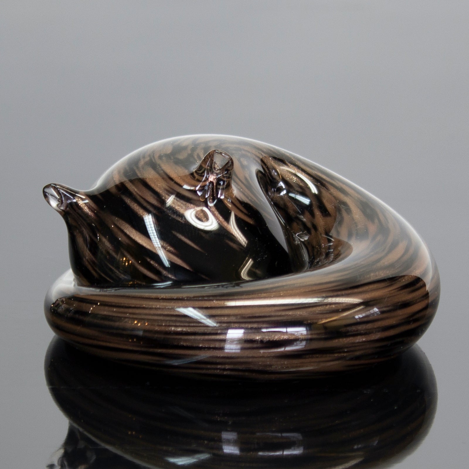 Handmade Glass Sleeping Kitty, Gold Aventurine