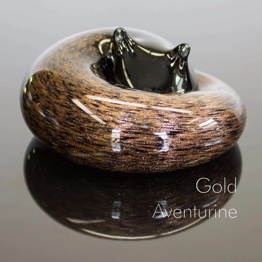 Handmade Glass Sleeping Kitty, Gold Aventurine