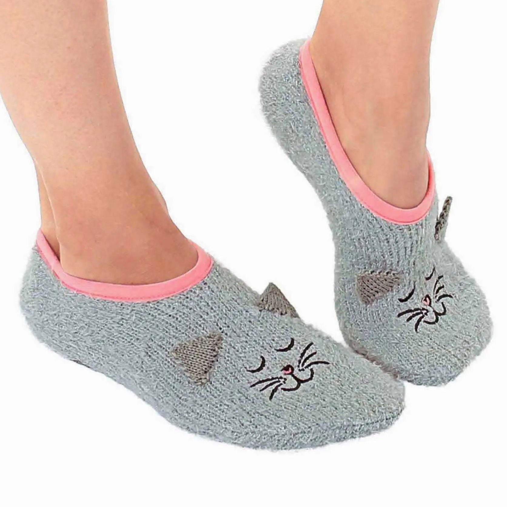 Fluffy Grey Kitty Slippers