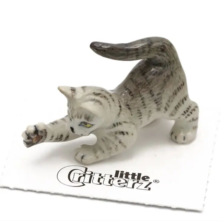 灰色虎斑小猫陶瓷微型