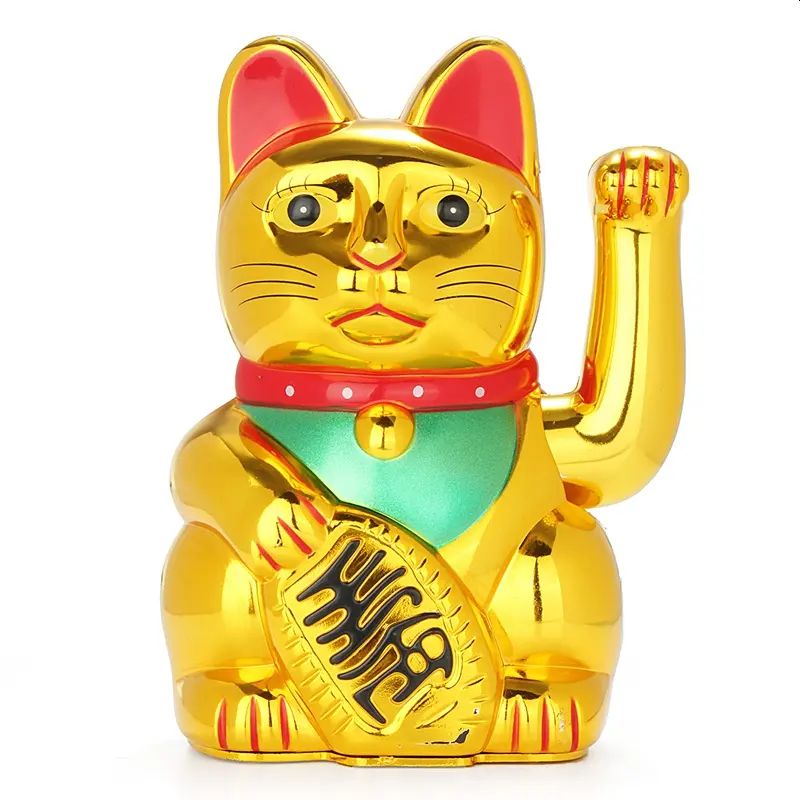 Maneki Neko Gold Waving Lucky Money Cat, 10”