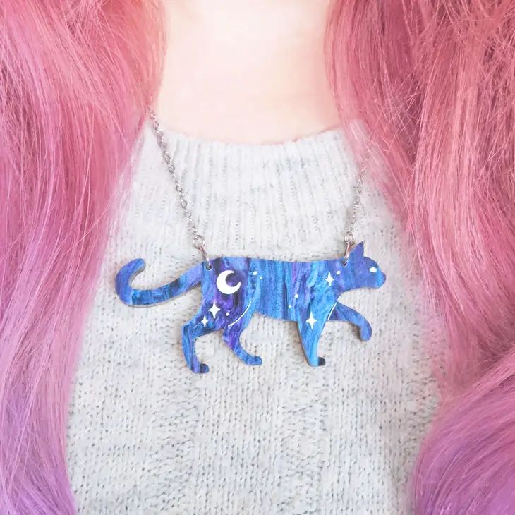Cosmic Cat Acrylic Necklace