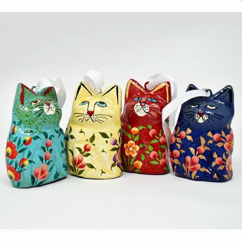 Floral Sitting Cat Papier Mache Hanging Decoration