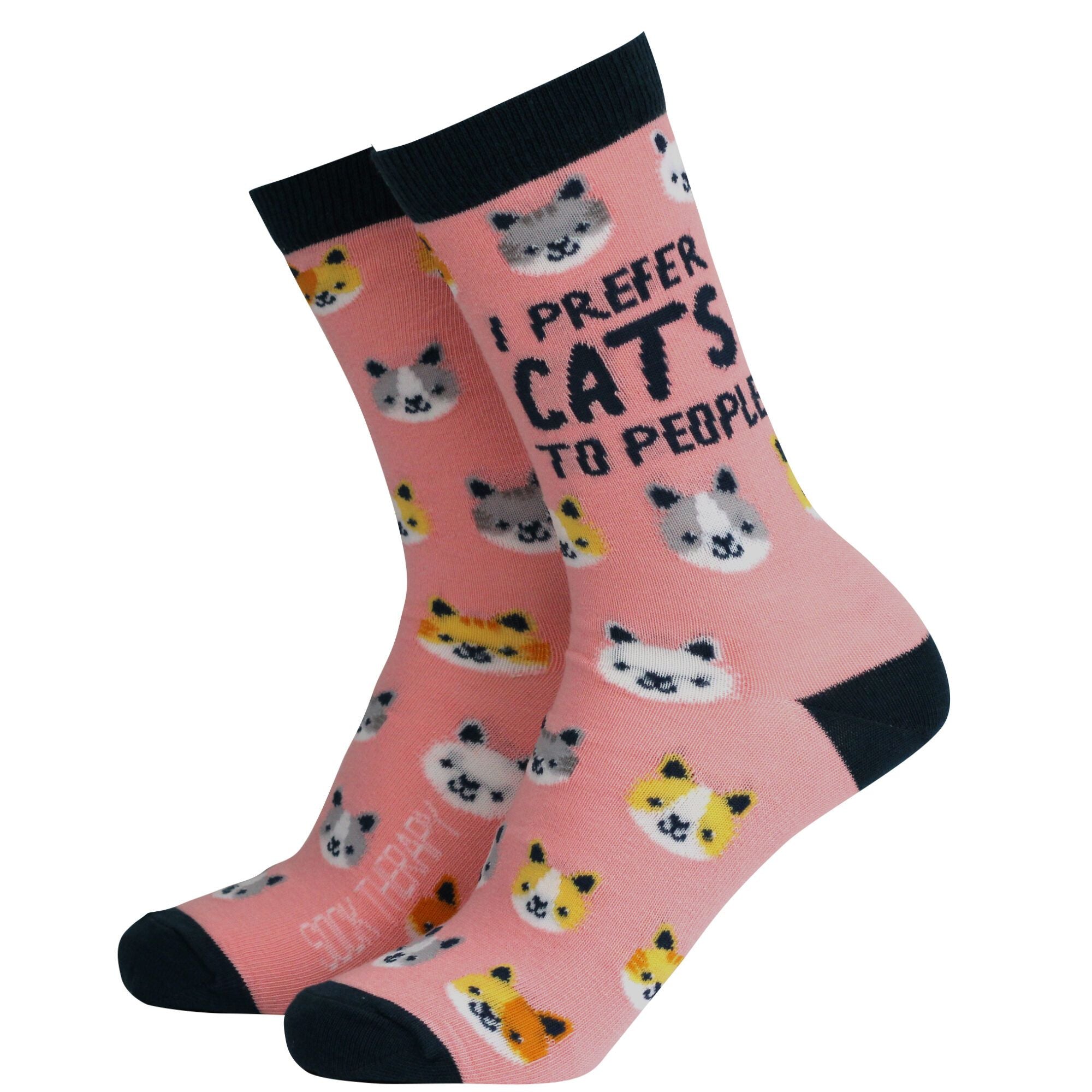 I prefer cats to people socks, pink