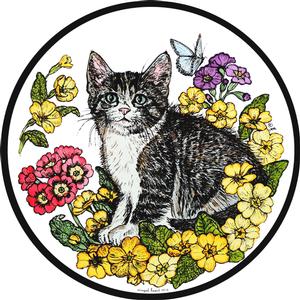 Kitten with Primroses Window Cling
