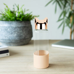 Cabeza de gato de oro rosa Botella de agua