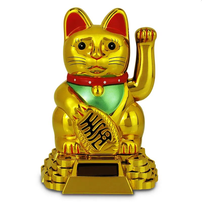Solar Maneki Neko Cat, Gold