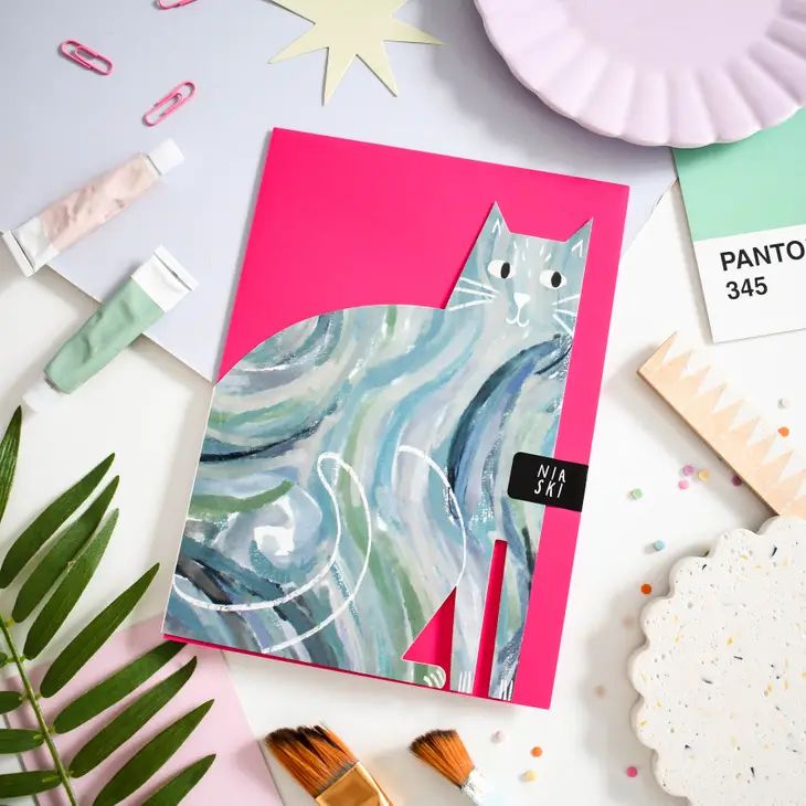 Starry Skies Art Cats Shaped Card