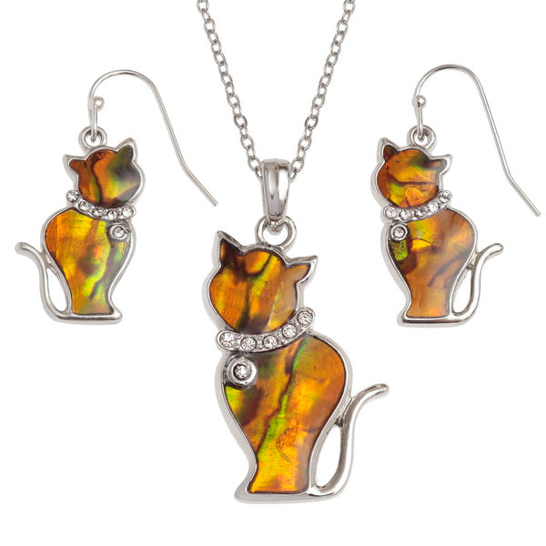 Ginger Cat Paua Shell Fashion Jewellery Set