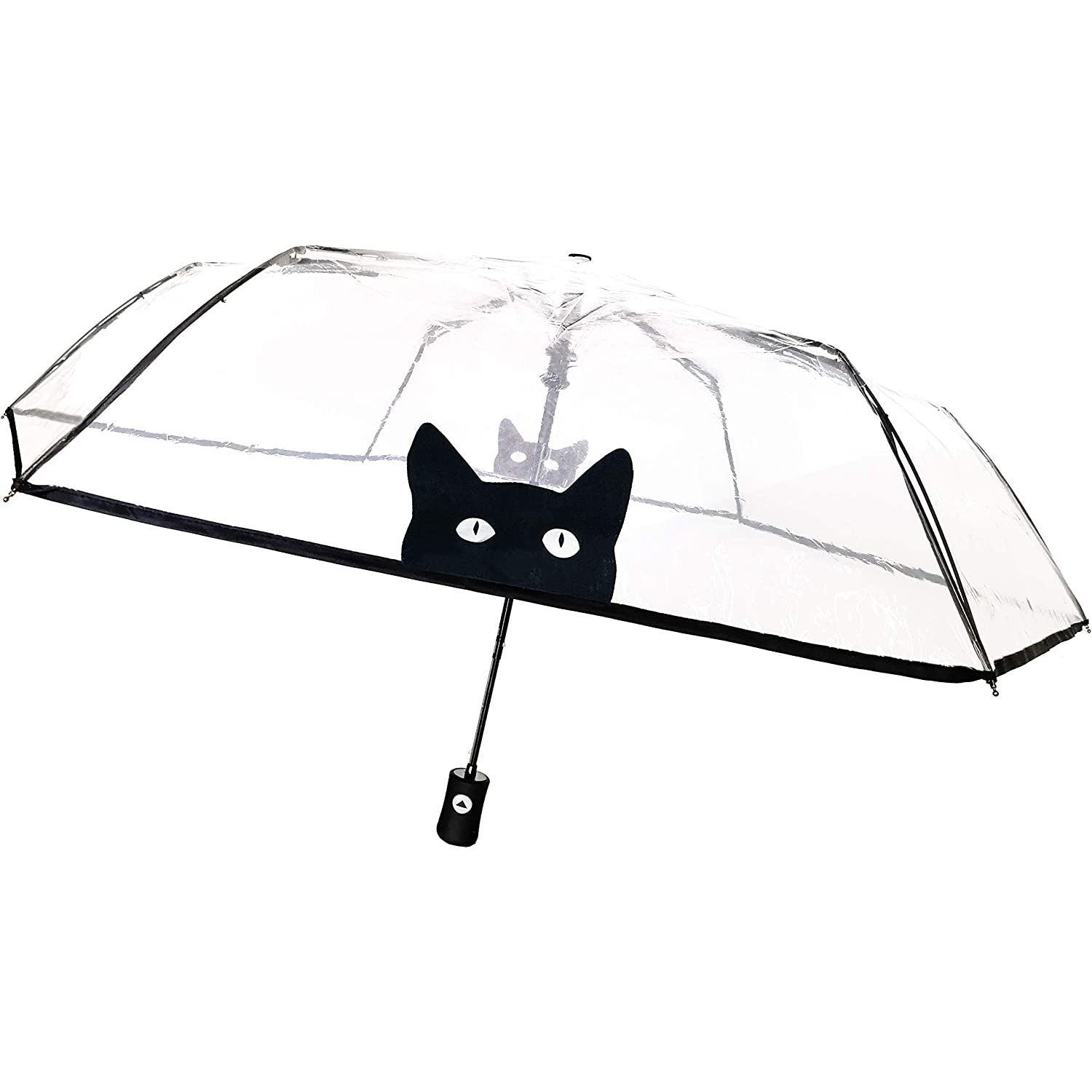 Black Cat Clear Folding Umbrella