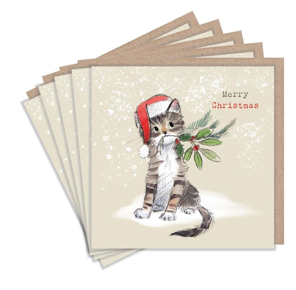 Kitten & Mistletoe Christmas Cards, pack of 5