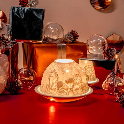 Cúpula luminosa de gatos navideños