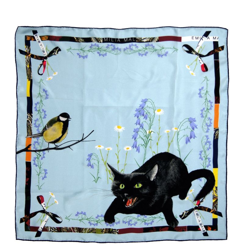 Pañuelo de seda Emilia Mala Black Cat, azul amanecer