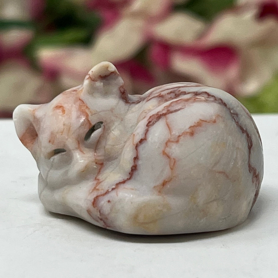 Red Veinstone Sleeping Gemstone Cat August Birthstone