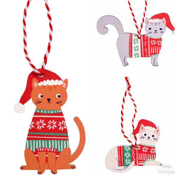 Adornos para árboles de Navidad con trío de gatos de madera 