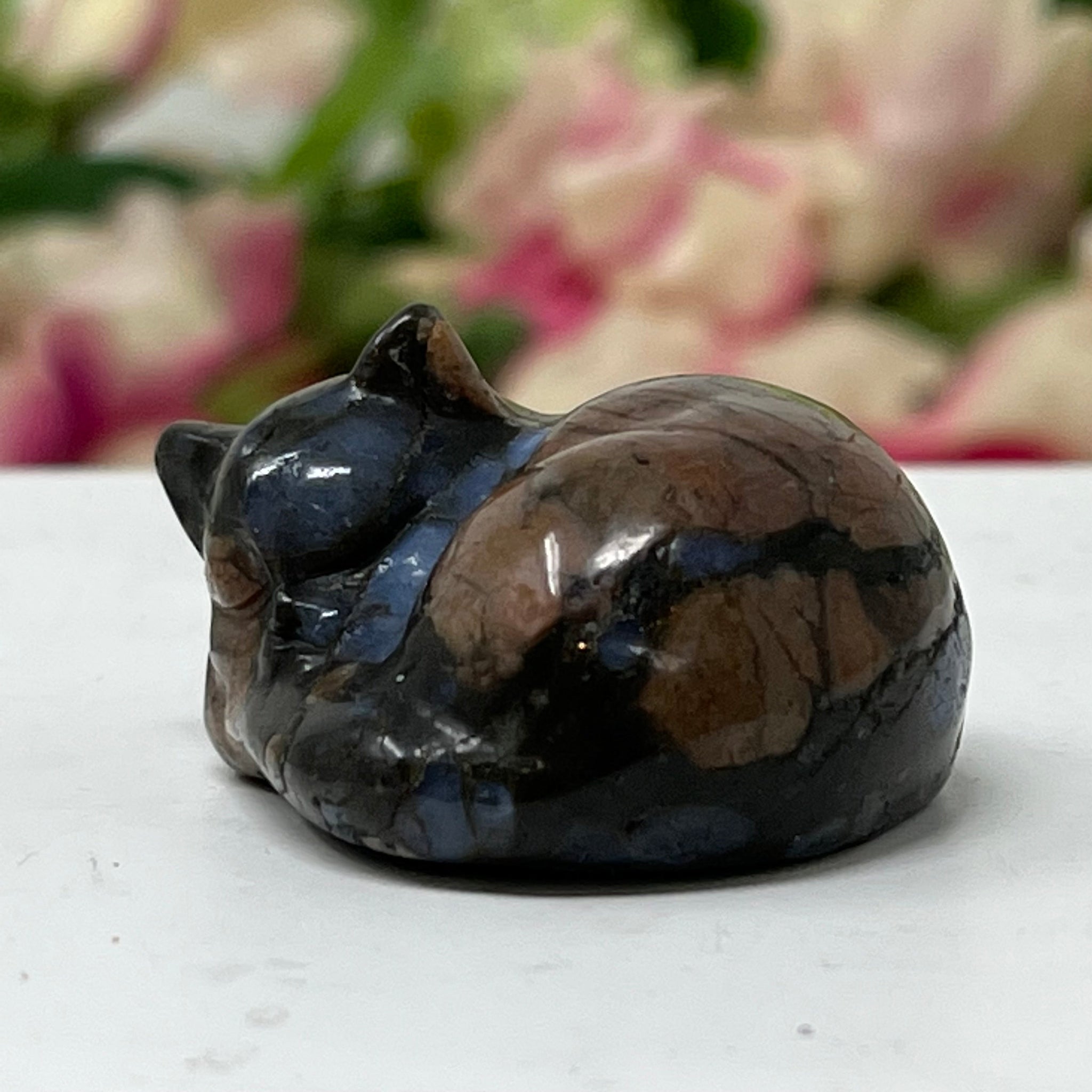 Blue Rhyolite Sleeping Gemstone Cat, The Lucky Cat Shop