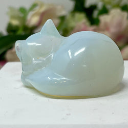 Large Sleeping Gemstone Cat, Opal, June / October Birthstone