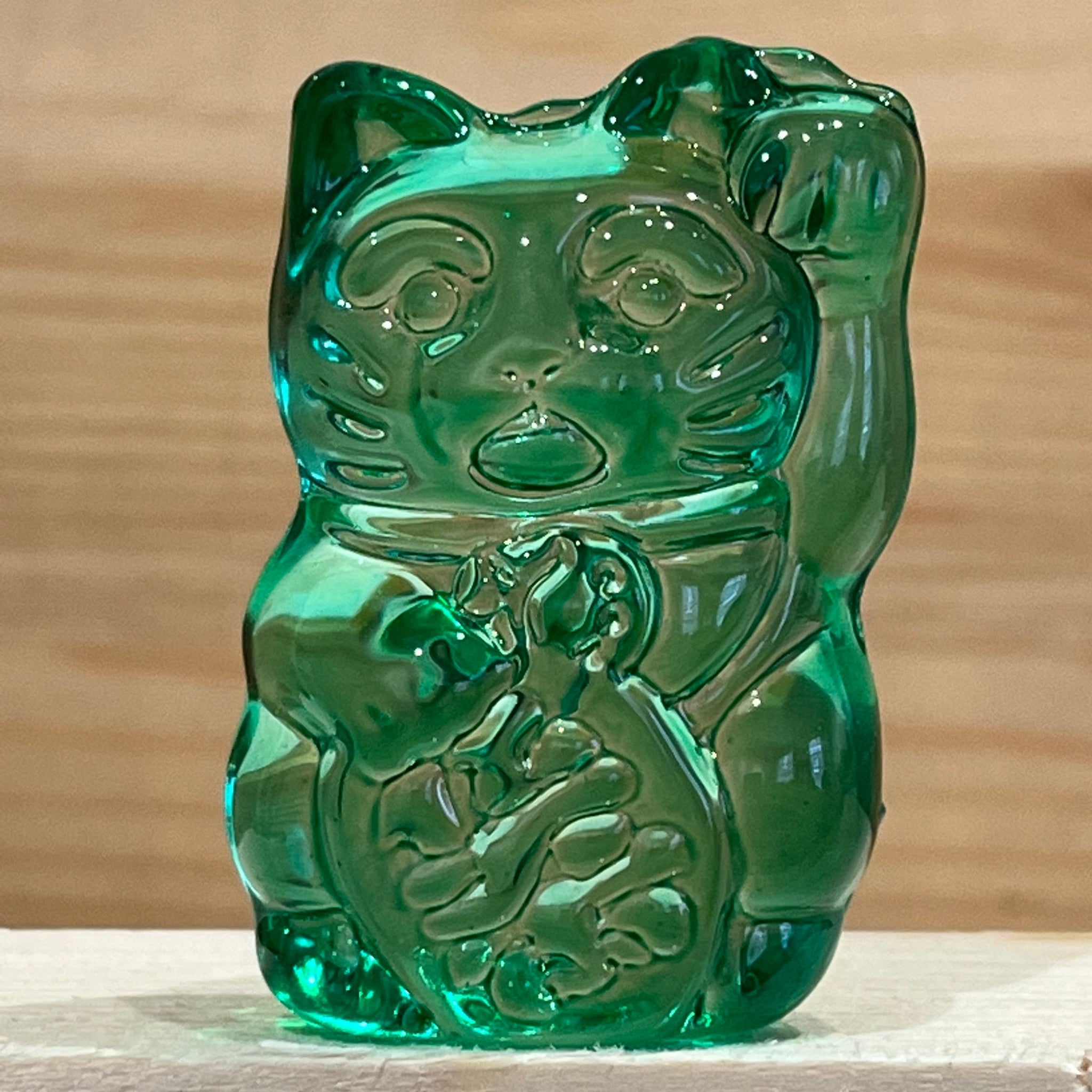 Maneki Neko Lucky Glass Cat Green - Good Health