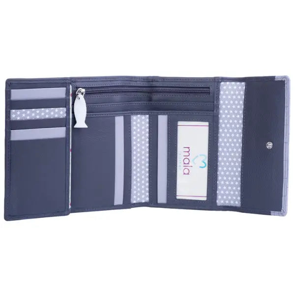 Monedero de piel con tres pliegues Cats at Night, Morado