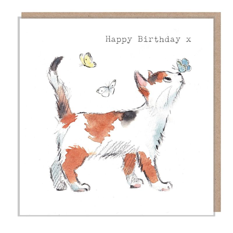Calico and Butterflies Happy Birthday Card