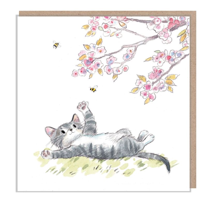 Tabby Kitten under Blossom Tree Card