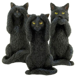 Three wise black cats see, hear, speak no evil